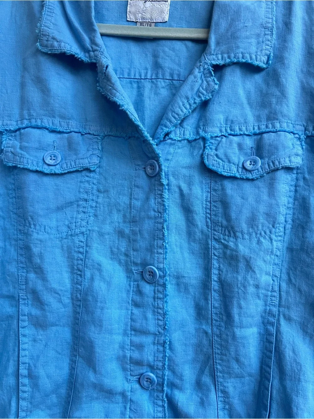 Tommy Bahama XL 100% Linen Blue Frayed Quiet Chic Coastal Jacket Casual Travel